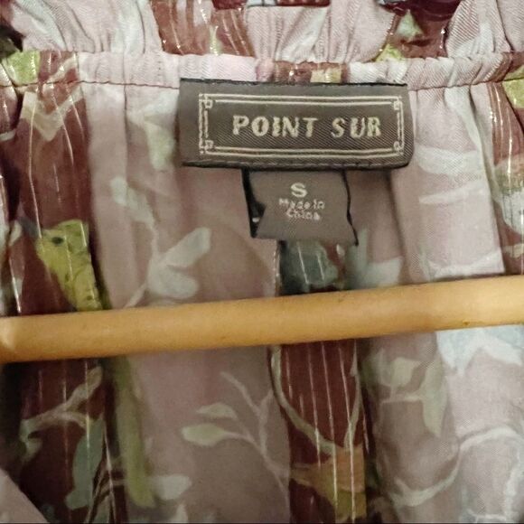 J. Crew Point Sur Menagerie Ruffle Popover Top sz S Floral bird print brown - Picture 6 of 7